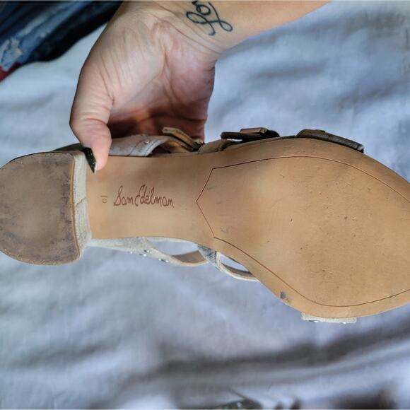 Sam Edelman York Grey Suede Studded Cage Chunky Heel Barbiecore Sandals sz 10 - Picture 7 of 9